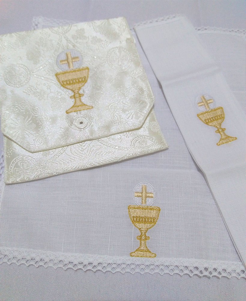 Kit Para Ministro Da Eucaristia Com Teca Kit Viático kit Ministro Eucaristia Comunhão para doentes + Alfaias