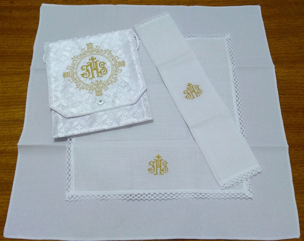Kit Para Ministro Da Eucaristia Com Teca Kit Viático Bolsa Ministro Eucaristia Comunhão para doentes + Alfaias