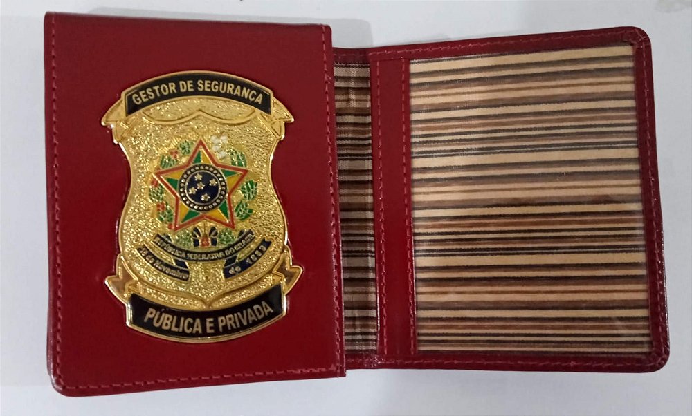 Carteira em couro com brasão - Gestor de Segurança Público e Privada -  wjcouro