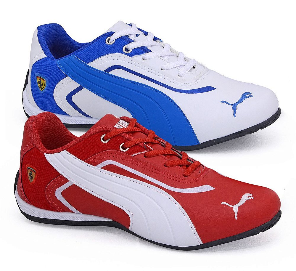 Kit 2 Tênis Puma Ferrari New Vermelho Branco e Branco Azul Masculino -  Bozzo Shoes