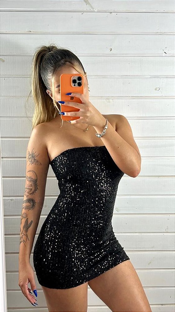 VESTIDO TUBINHO PAETE PRETO