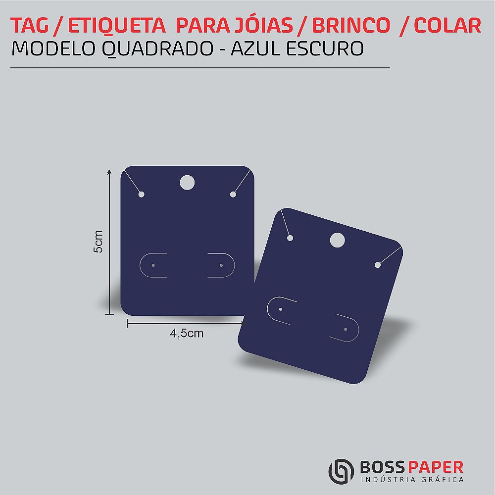 TAG / ETIQUETA PARA JÓIAS/ BRINCO / COLAR QUADRADA (50 Und.) - Boss Paper  Grafica