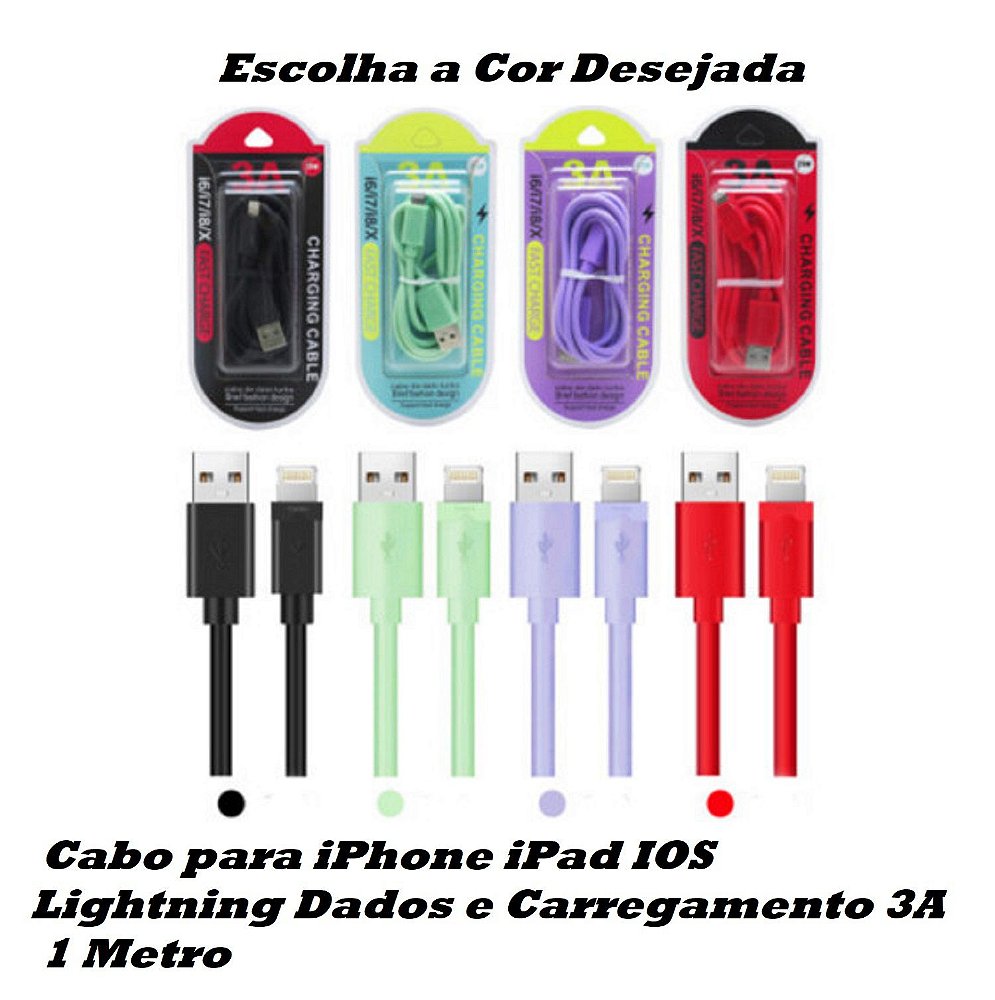 Cabo Dados/Carregador para iPhone iPad IOS Lighning 3A - 1 Metro - MileUma