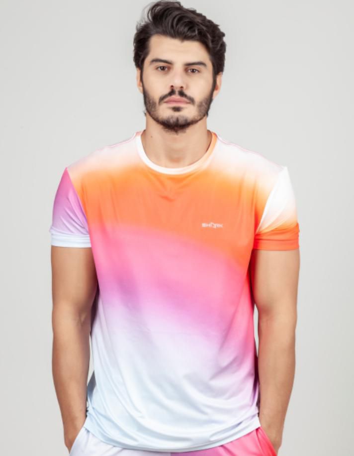 SHM22021 - Camiseta Masculina Sublimada Laranja/Rosa/Branco - Loja Oficial  Shark Beach Tennis