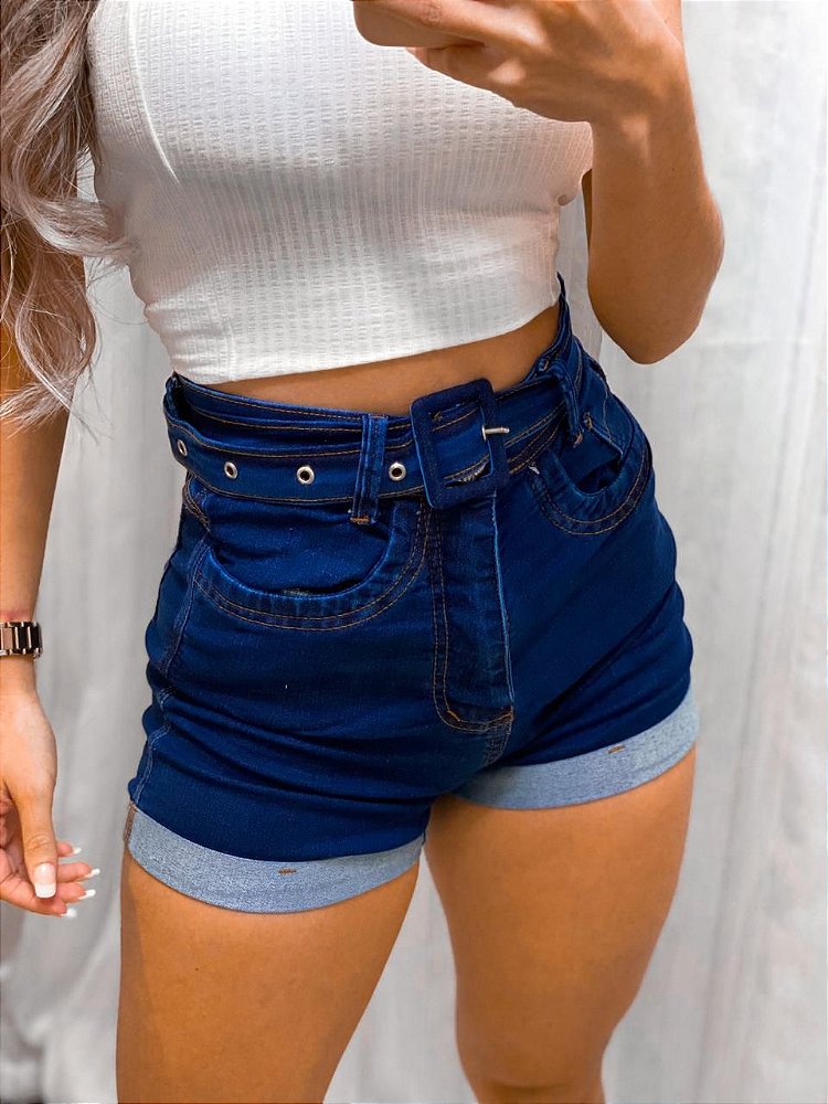 short jeans cos alto com cinto