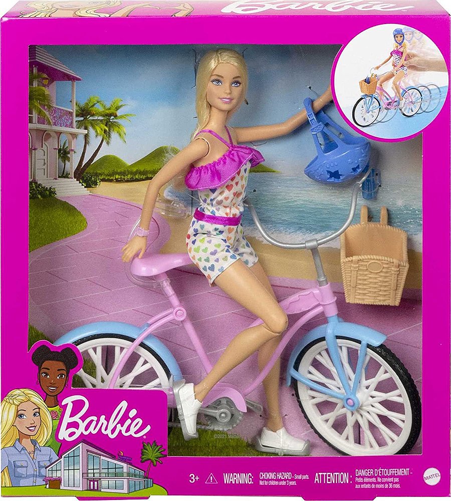 Boneca Barbie com Bicicleta Articulada - HBY28 - Mattel - Real Brinquedos