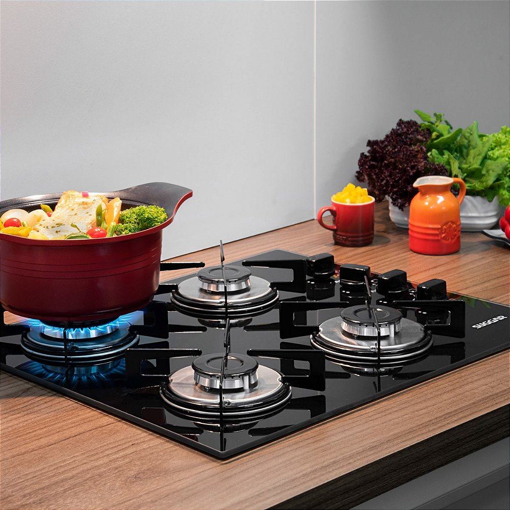 Cooktop a Gas 4 Bocas Suggar Fg4004vp Preto Bivolt Engage Eletro