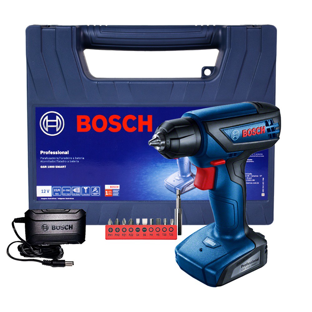 Parafusadeira Bosch GSR 1000 Smart 12V Bateria e Maleta - Ferramentas e  Máquinas é na Ferramentas.Shop