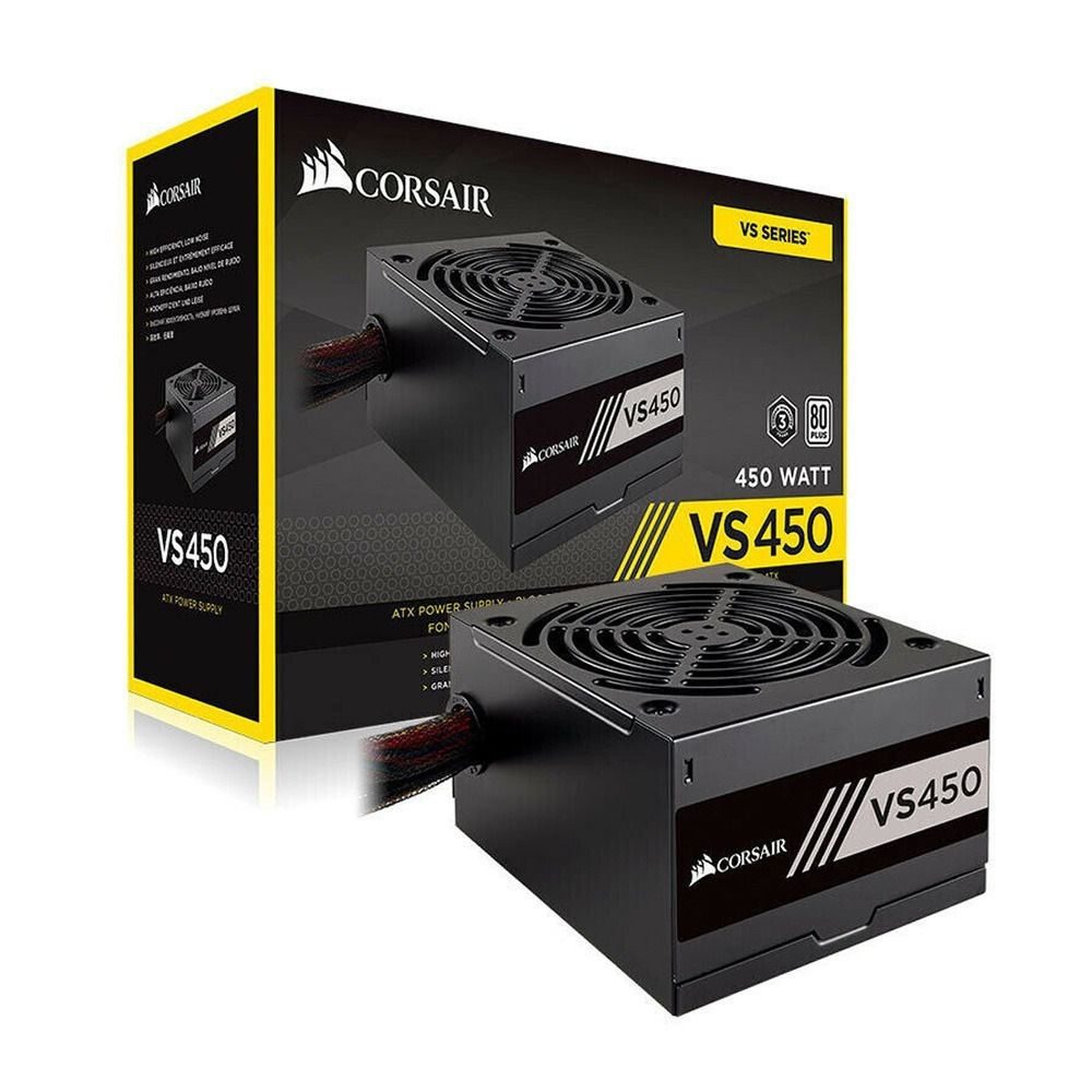 Блок питания corsair vs450 с активным pfc стандартом 80 plus защитой от перегрузки и замыкания