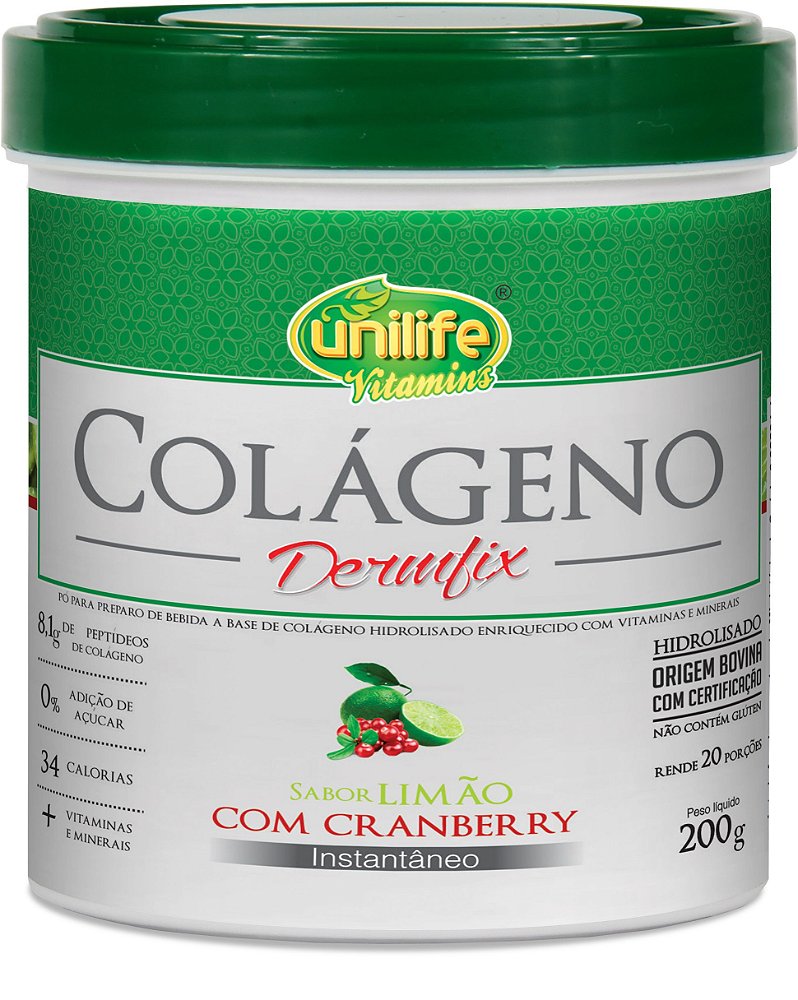 Colageno Hidrolisado Dermfix em Pó 200g - Limão com Cranberry - Unilife -  Loja de Produtos Naturais | Folha Verde