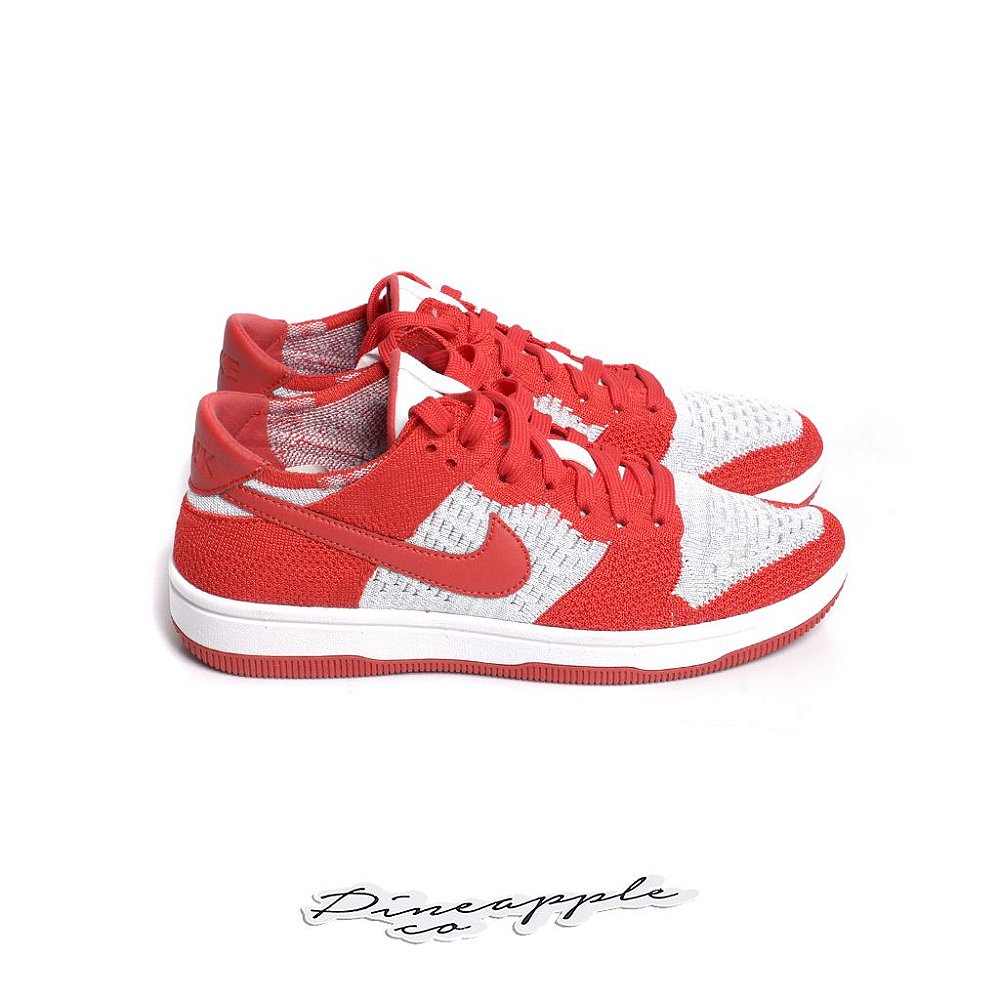 nike dunk low flyknit university red wolf grey