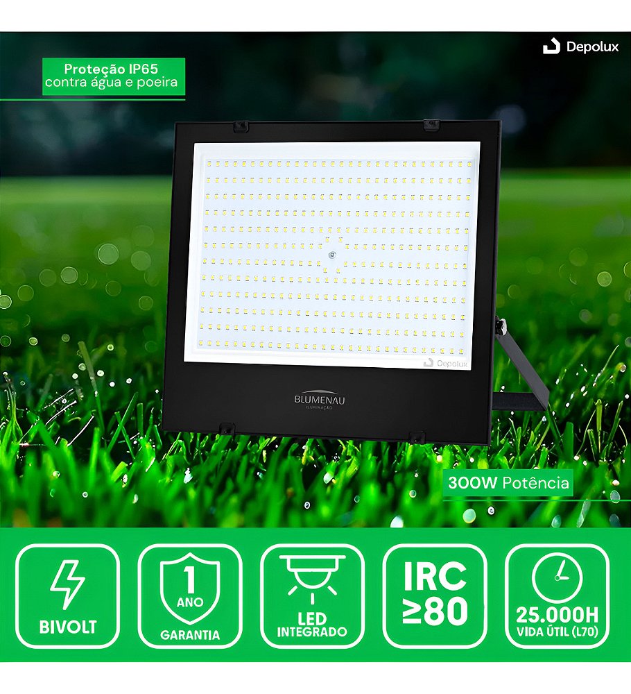 Refletor LED 300W luz branca fria 6500K alto desempenho