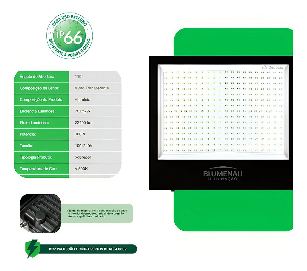 Detalhes de construção do refletor LED 300W alumínio e vidro
