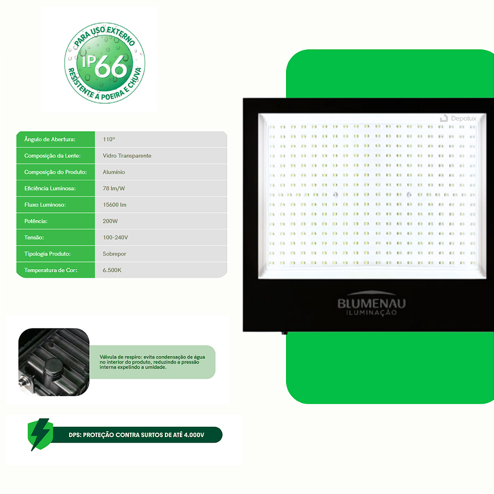 Refletor LED 200W slim com suporte ajustável