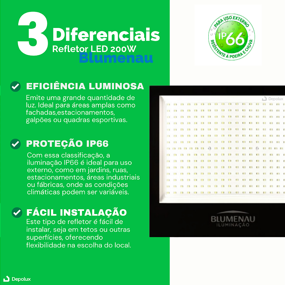 Refletor LED 200W IP66 resistente para uso externo Blumenau