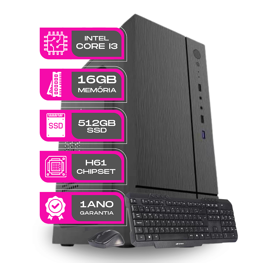 Computador CPU Core i3, 16GB RAM, SSD 512GB SATA - Alta