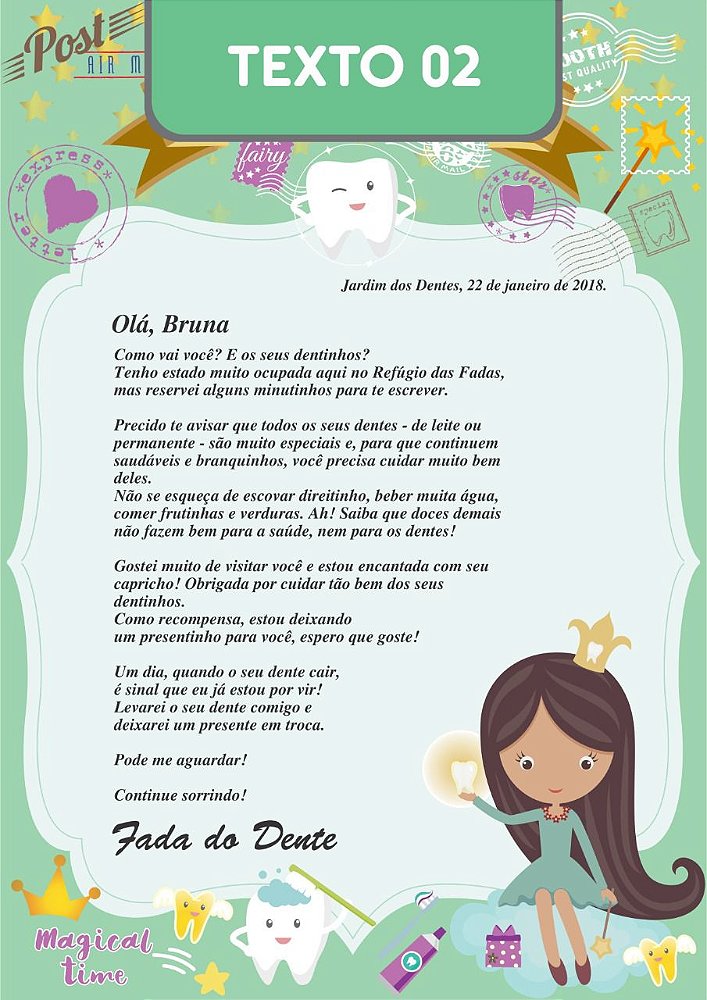 Carta da Fada do Dente com presentes da Fada do Dente e medalha da Fada