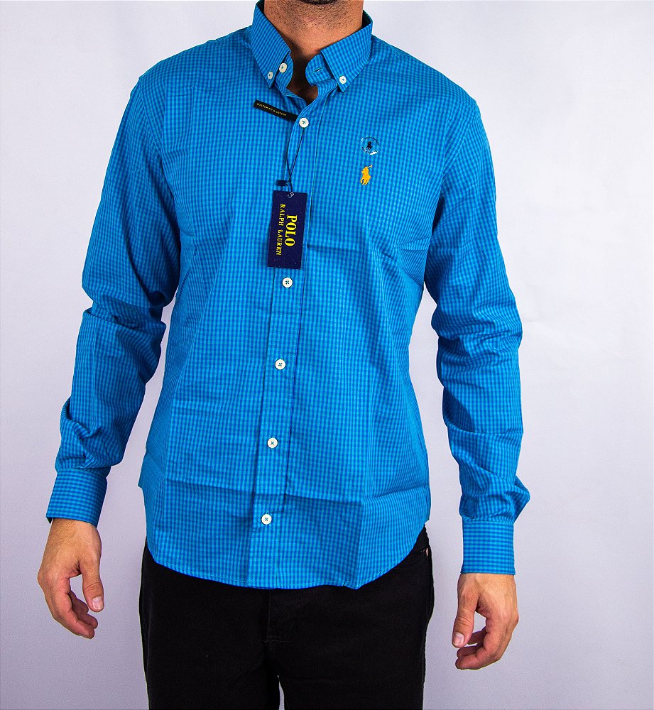 Camisa Masculina Pollo Ralph Lauren - Manga Longa Xadrez Azul