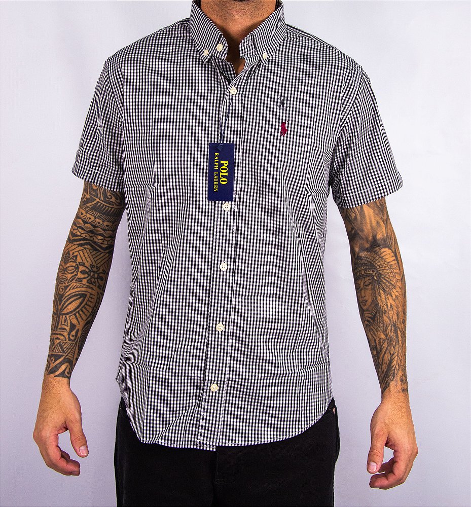 Camisa Masculina Pollo Ralph Lauren - Manga Curta Xadrez Preto
