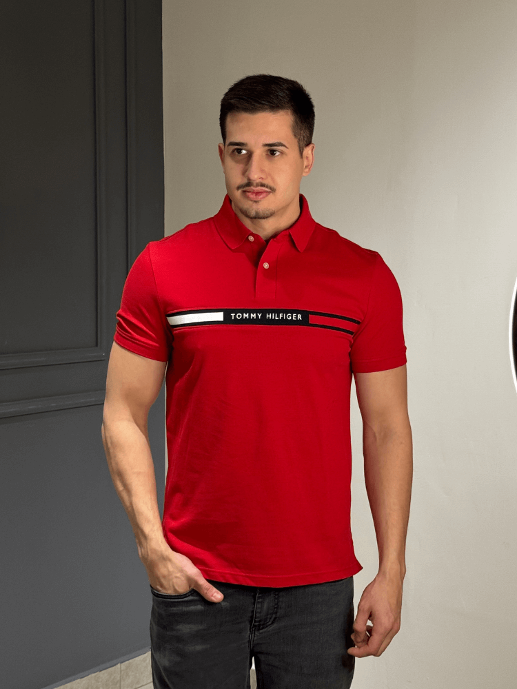 Polo Tommy Hilfiger Estampa Bordada Vermelha MB Store Moda