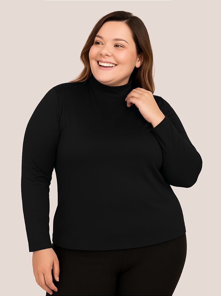 Blusa Feminina Plus Size Térmica Gola Alta Peluciada Flanelada