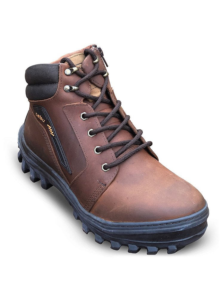 Tênis Masculino Coturno Militar Zebu Couro Zíper Tratorado Paint