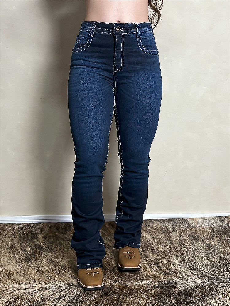 Calça Country Feminina Jeans Bordada EUA Flaer Texas Farm Paint