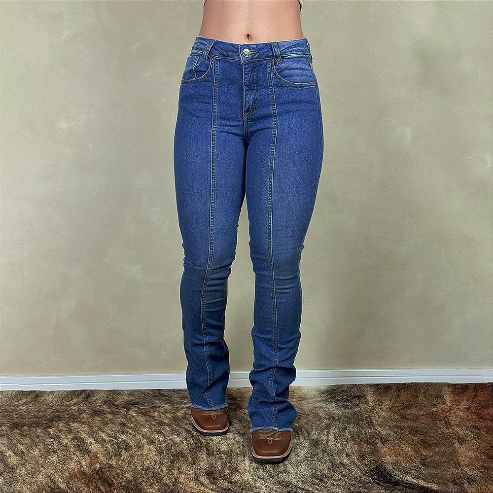 Calça Jeans Feminina Estilo Americana Flare Texana Cós Alto