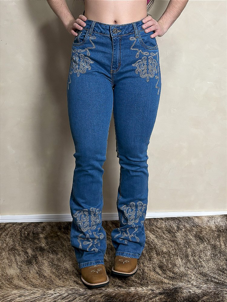 Calça Texan Line Bordada Country Feminina Flaer Texas Farm Paint