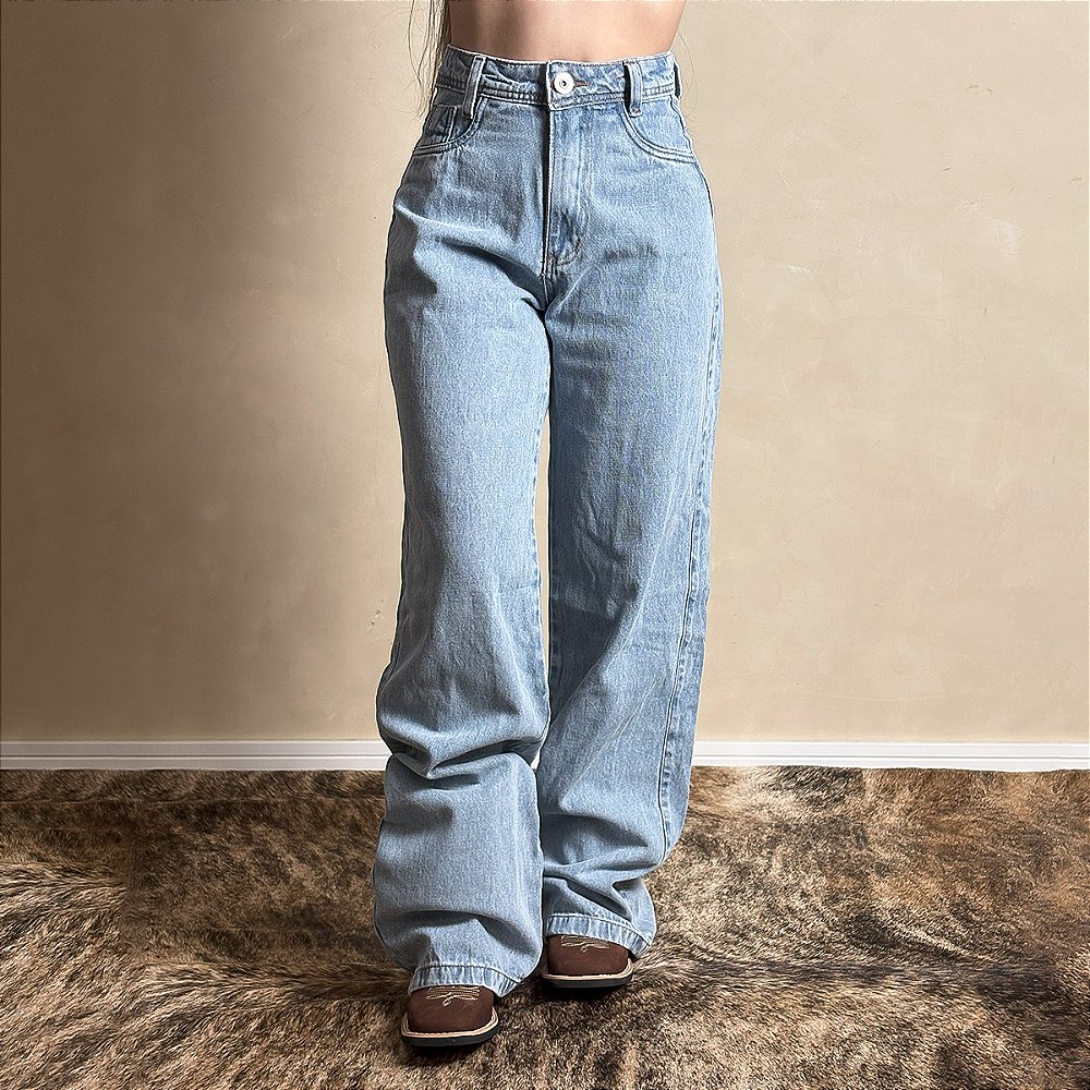 Calça Jeans Feminina Wide Leg Perna Barra Larga Cold Lisa Paint