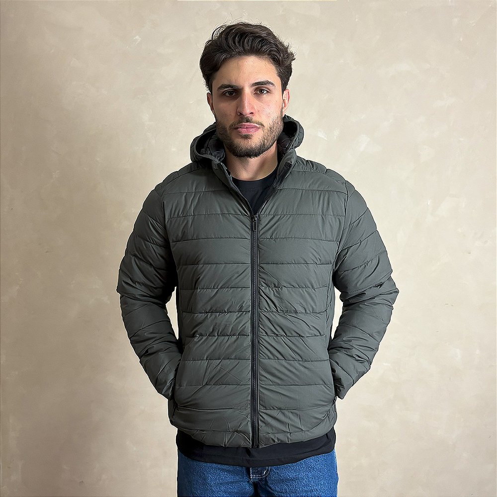 Jaqueta Casaco Masculino Blusa Puffer Inverno Zíper Verde Paint