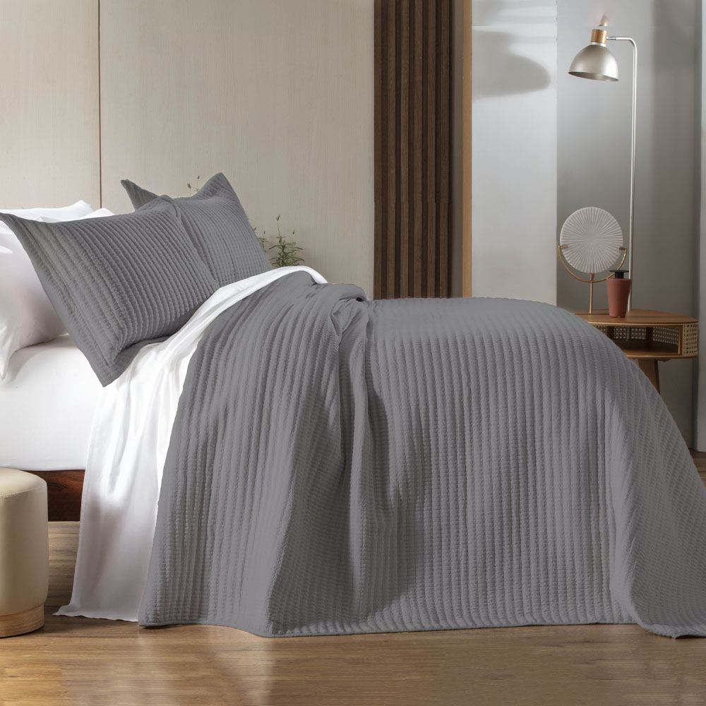 Colcha Casal 300 Fios Corttex Belton 3 Peças Cinza - ShopCasa