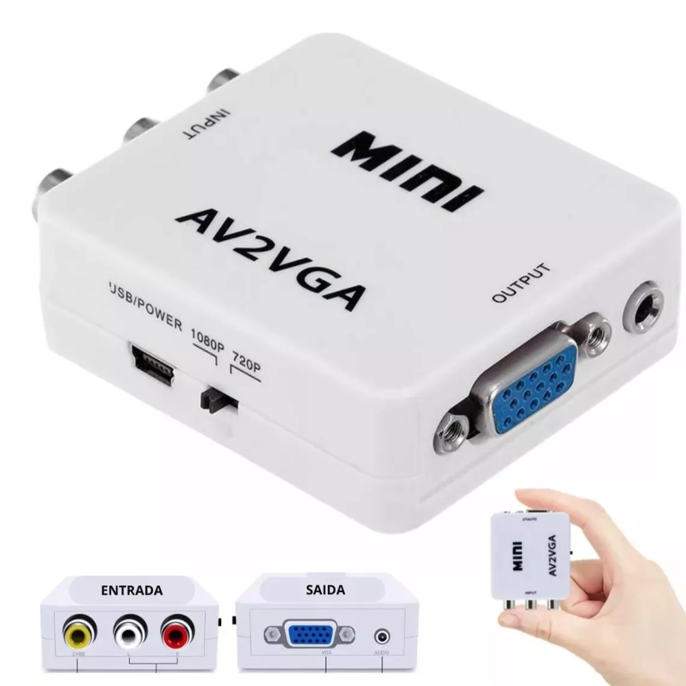 Converter Rca Av To Vga Cable Mini Conversor Av X Vga Equipamento
