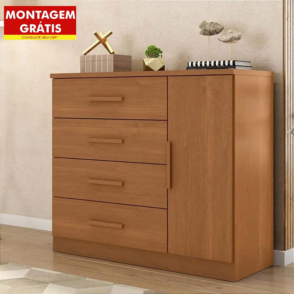 Cômoda Sapateira Zanzini Genova Plus 1 Porta 4 Gavetas Cinamomo