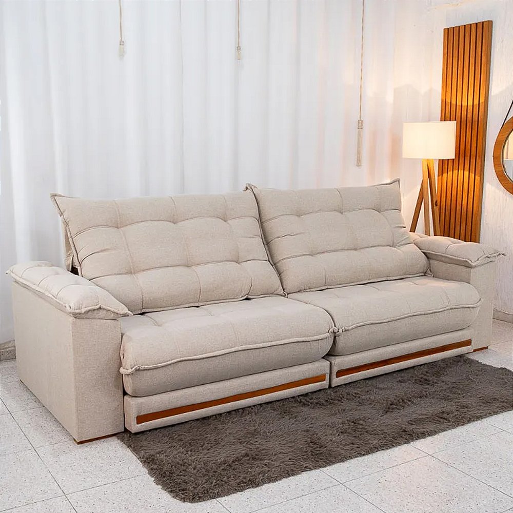 Sofá Retrátil Teixeira Barcelona 2 90m Linho Bege Pillow Bruno  