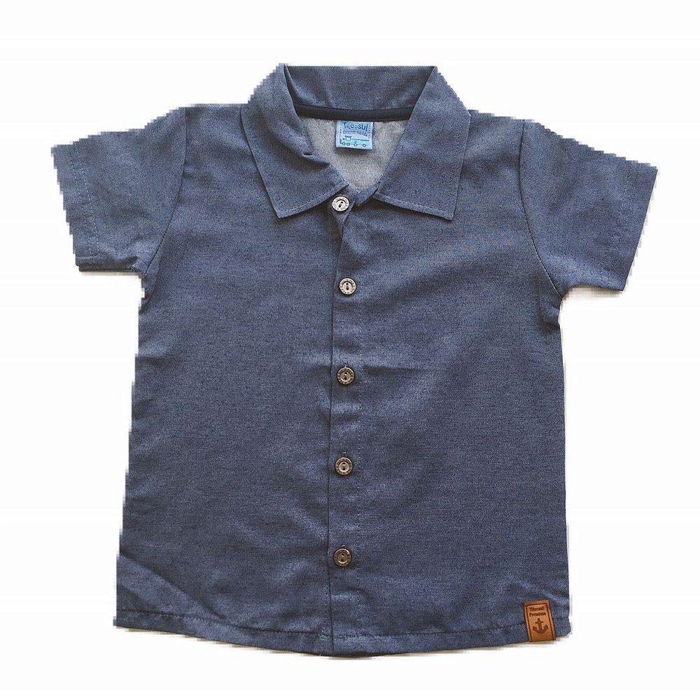 camisa jeans infantil masculina manga curta