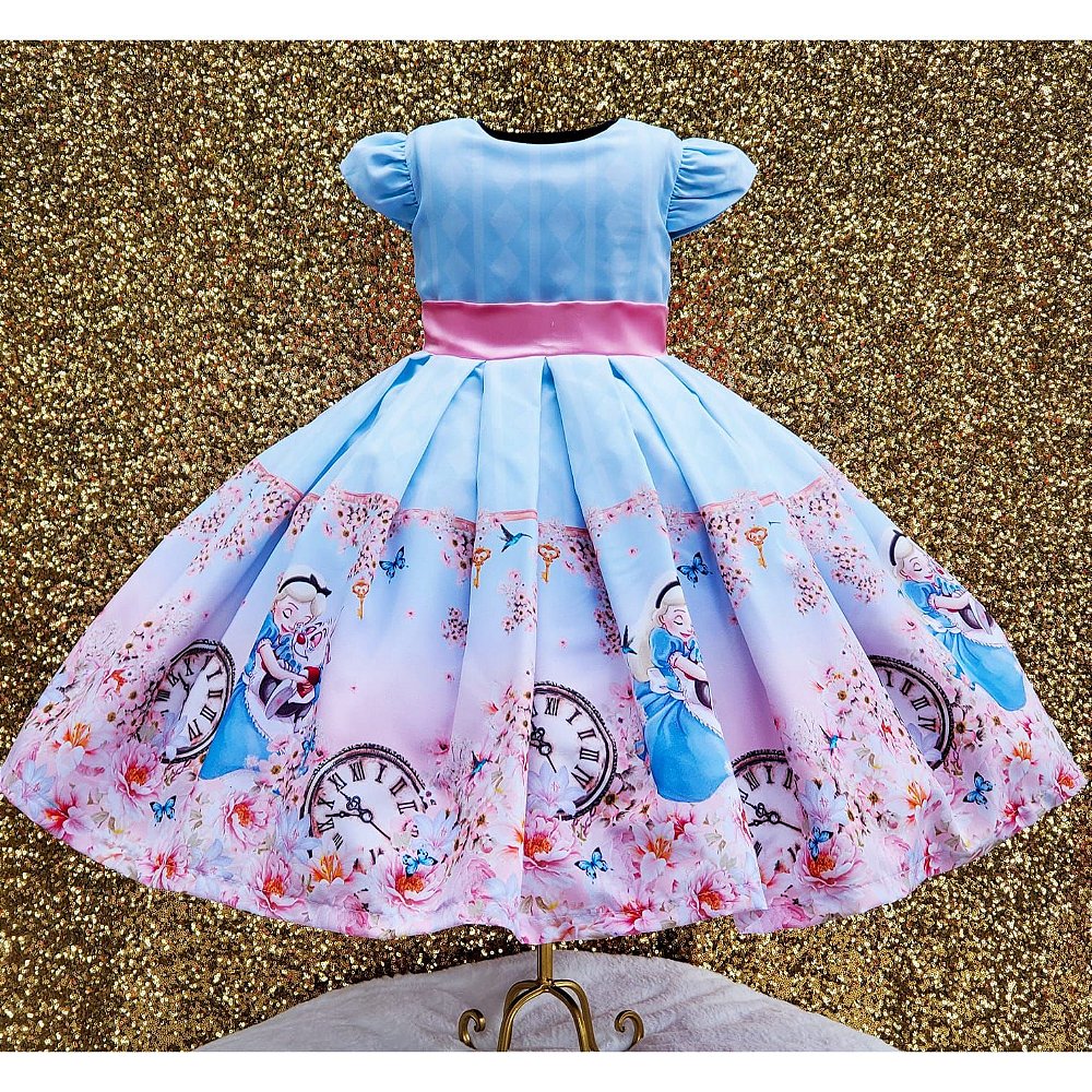 Vestido Super Luxo Alice No Pais Das Maravilhas 3 Pacotinhos Baby