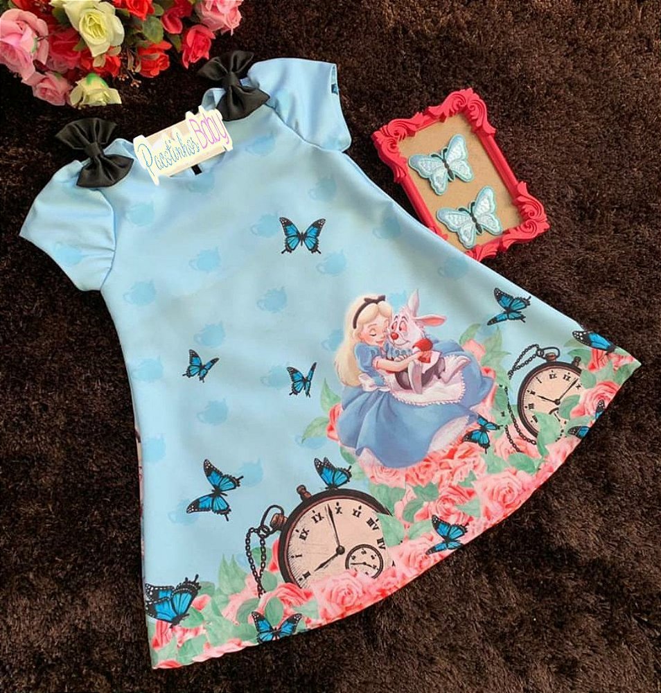 Vestido Trapezio Alice No Pais Das Maravilhas Pacotinhos Baby