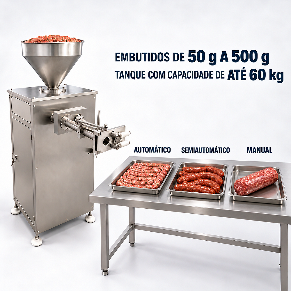 Ensacadeira EAS-50 Sebem: embutidos de 50 g a 500 g e tanque com capacidade de até 60 kg