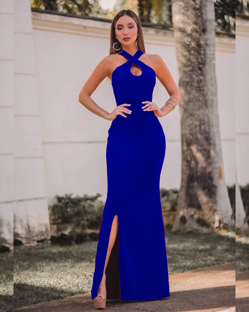 Vestido Longo Festa Azul Royal| Fenda Madrinha de casamento Formatura -  Bella Donna