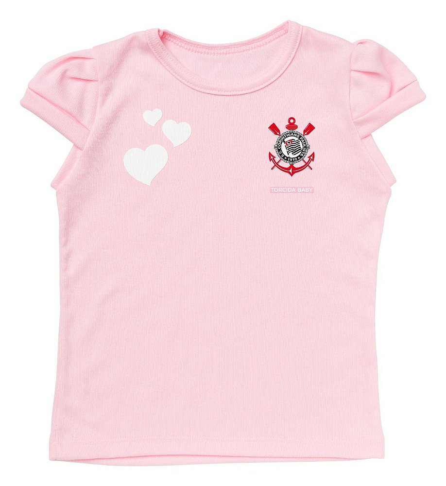 Camisa Infantil Corinthians Baby Look Rosa Oficial - Cia Bebê