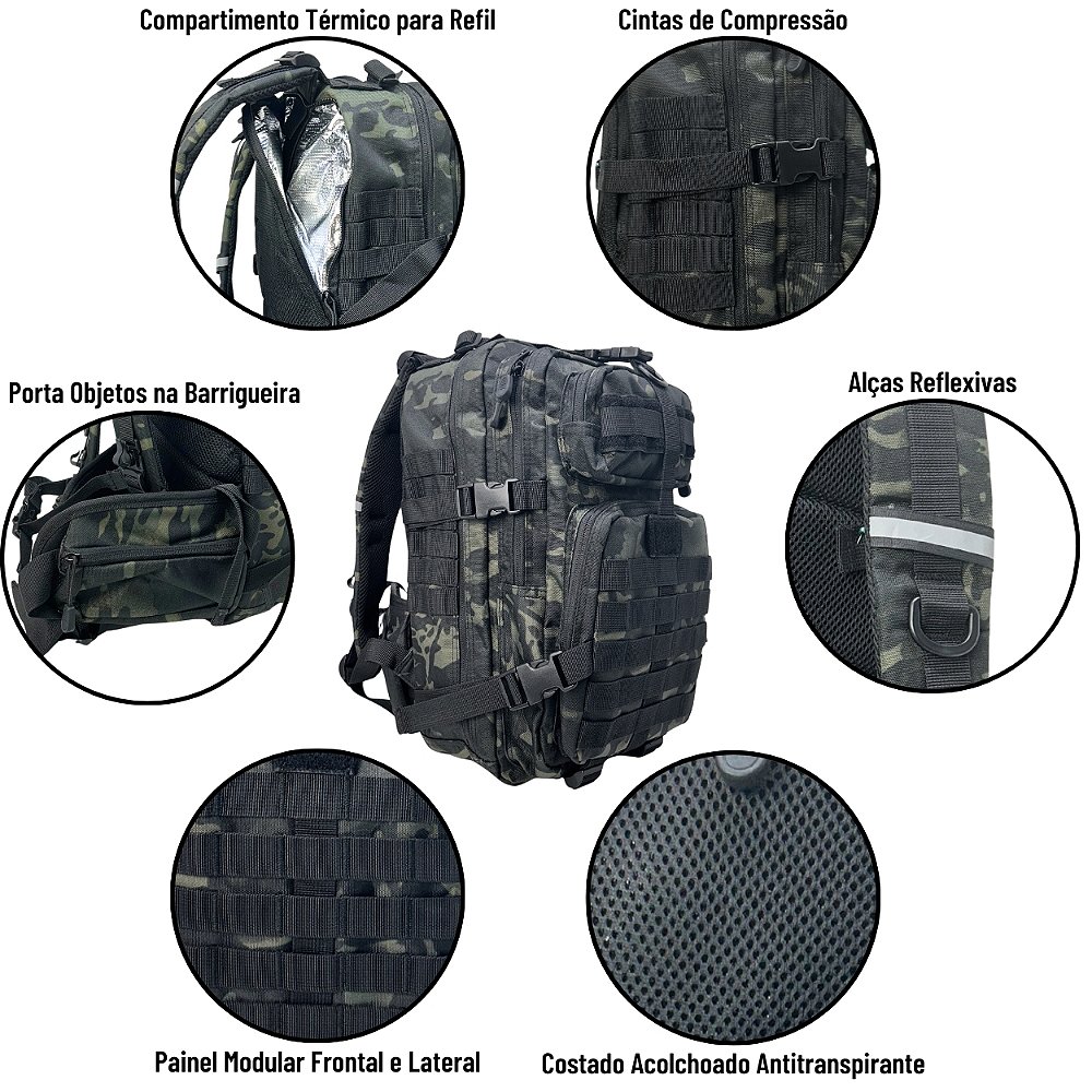 Mochila Tática Super Assault 37L com Bolsa Témica - 600D