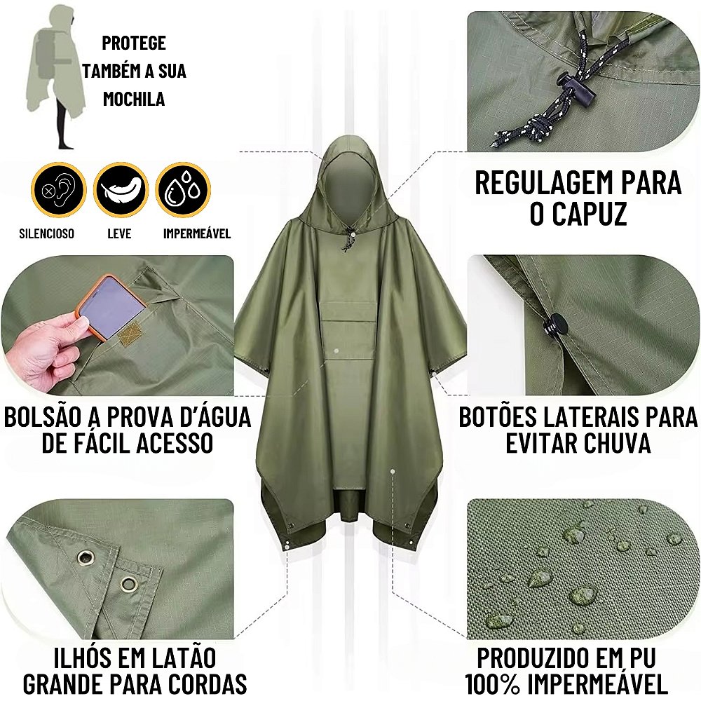 Poncho Militar Impermeável Ripstop 210T Multi-Uso - LOJA WWART