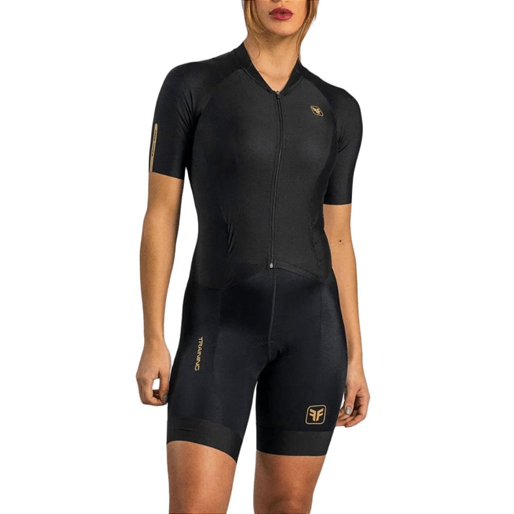 Macaquinho ciclismo feminino Free Force Training Black Gel - 4Bike