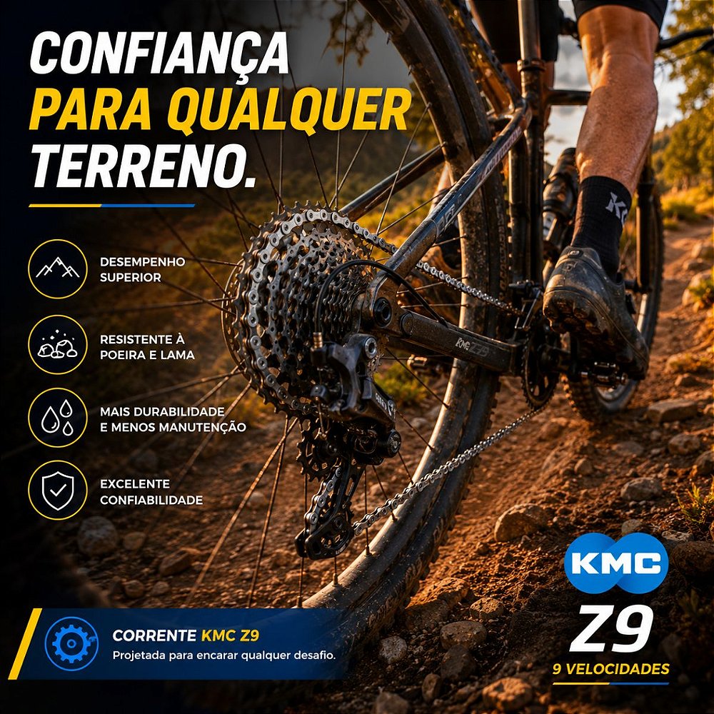 Corrente bike 9v KMC Z9 c/ power link - 4Bike - Roupas para