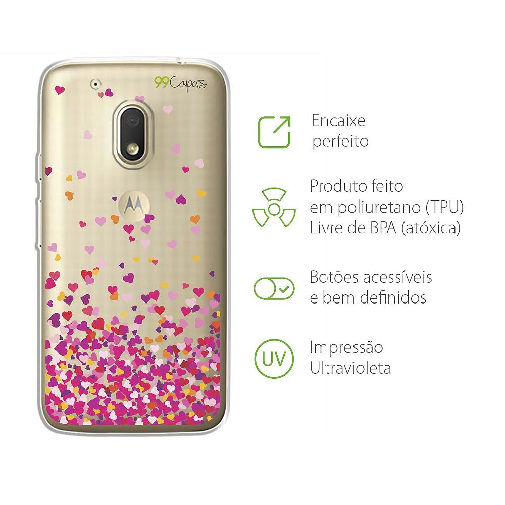 Capa Case Capinha para Moto G4 Play - Corações Rosa - 99capas - Capinhas e  cases personalizadas para celular
