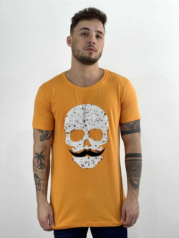 Camiseta Laranja Caveira Paetê - Jay Jones - Imperium Store | Loja de  roupas multimarcas masculina