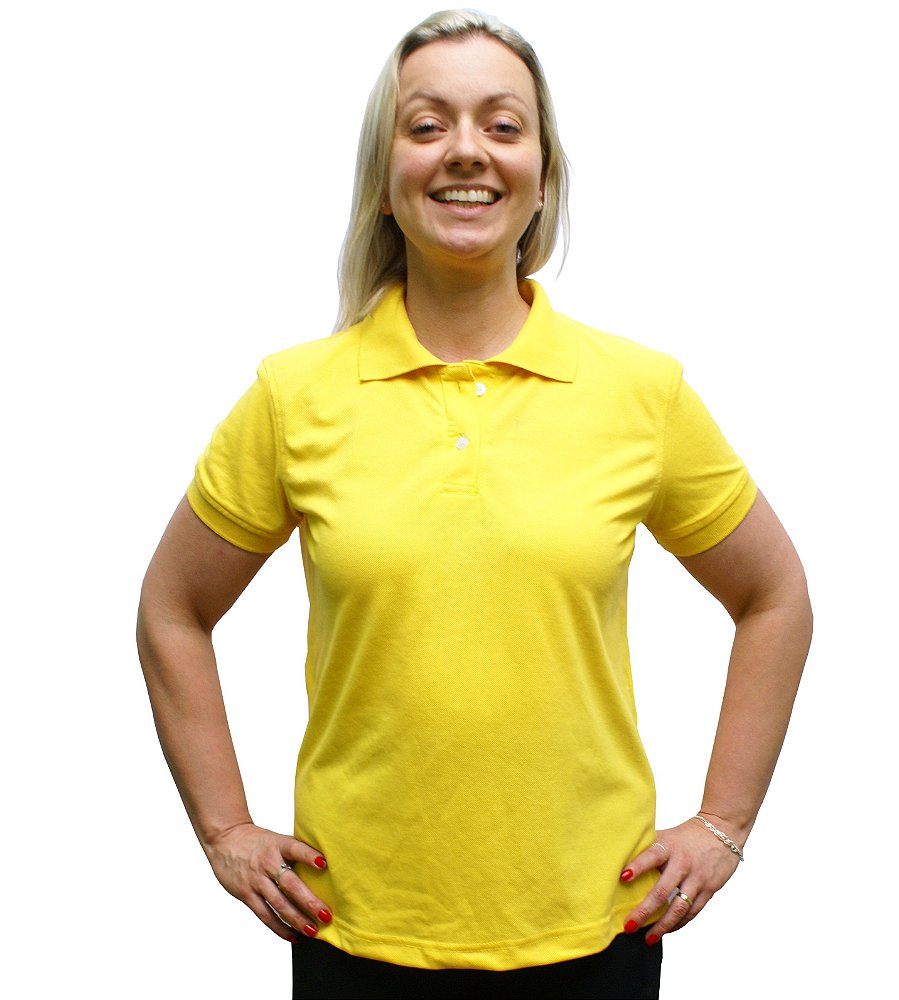 Camisa Polo Amarela Básica Feminina em Malha Pique com Manga Curta e sem  Estampa - Fabricação própria de uniformes promocionais e profissionais para  empresas e eventos