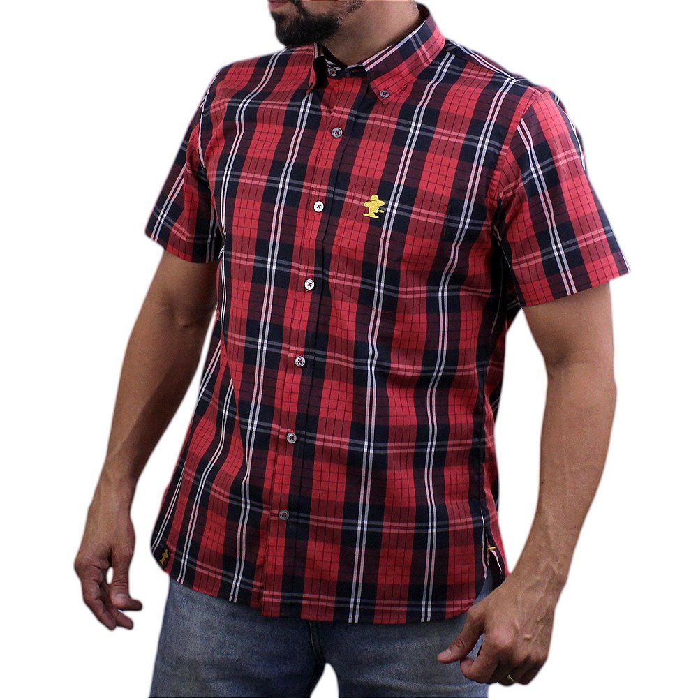 Camisa Manga Curta Sacudido S Xadrez Vermelho Sacudidos