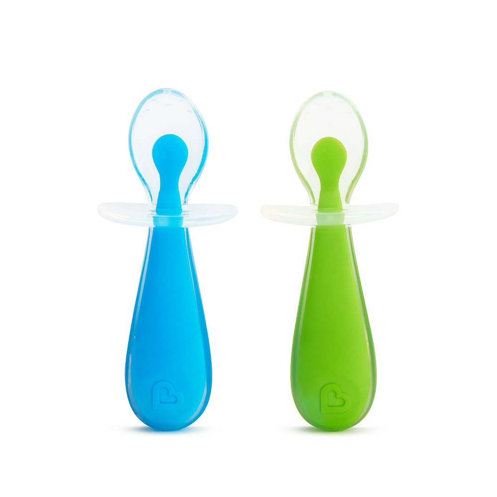 Conjunto De Colheres De Silicone Azul E Verde Munchkin Gravidicas Store Ajudamos Maes A Simplificar A Dificil E Linda Jornada Da Maternidade